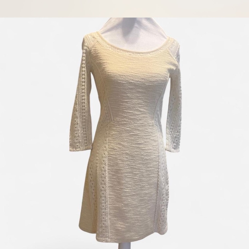 Vintage Anthropologie Bordeaux Cream Long Sleeve Dress